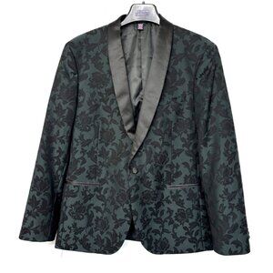 Saville Row Black Floral Satin Shawl Lapel Slim Cut  Evening Formal Jacket 44R